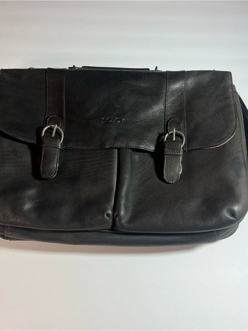 solo Black Leather Briefcase Messenger for Men